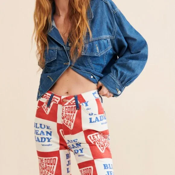 Wrangler Wanderer Printed High Rise Flare Blue Lady Jeans - Picture 6 of 9